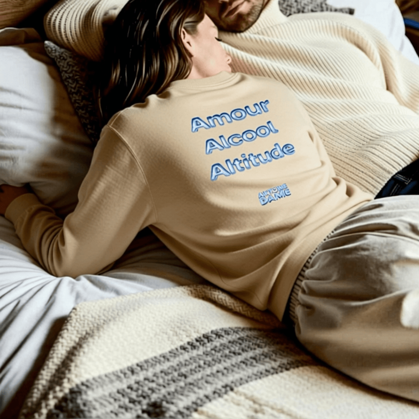 "AMOUR ALCOOL ALTITUDE" Long Sleeve Embroidered T-Shirt - Antoine D'Amie