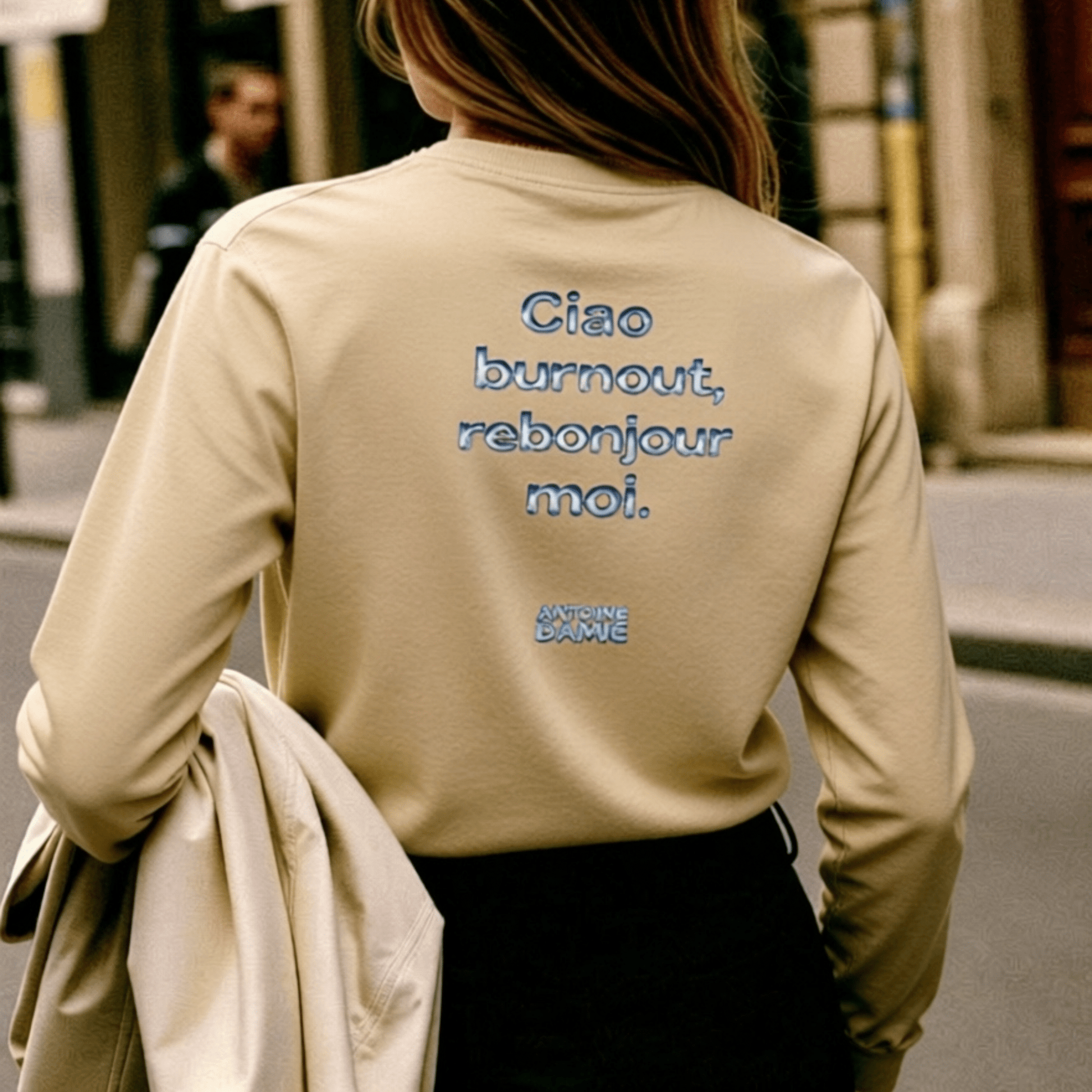 "CIAO BURNOUT, REBONJOUR MOI" Long Sleeve Embroidered T-Shirt - Antoine D'Amie