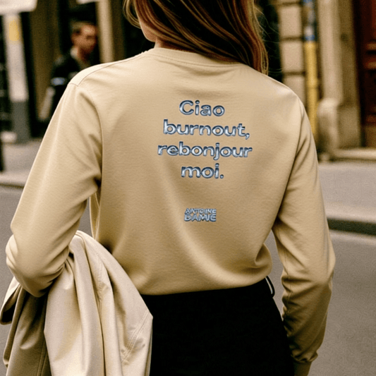 "CIAO BURNOUT, REBONJOUR MOI" Long Sleeve Embroidered T-Shirt - Antoine D'Amie