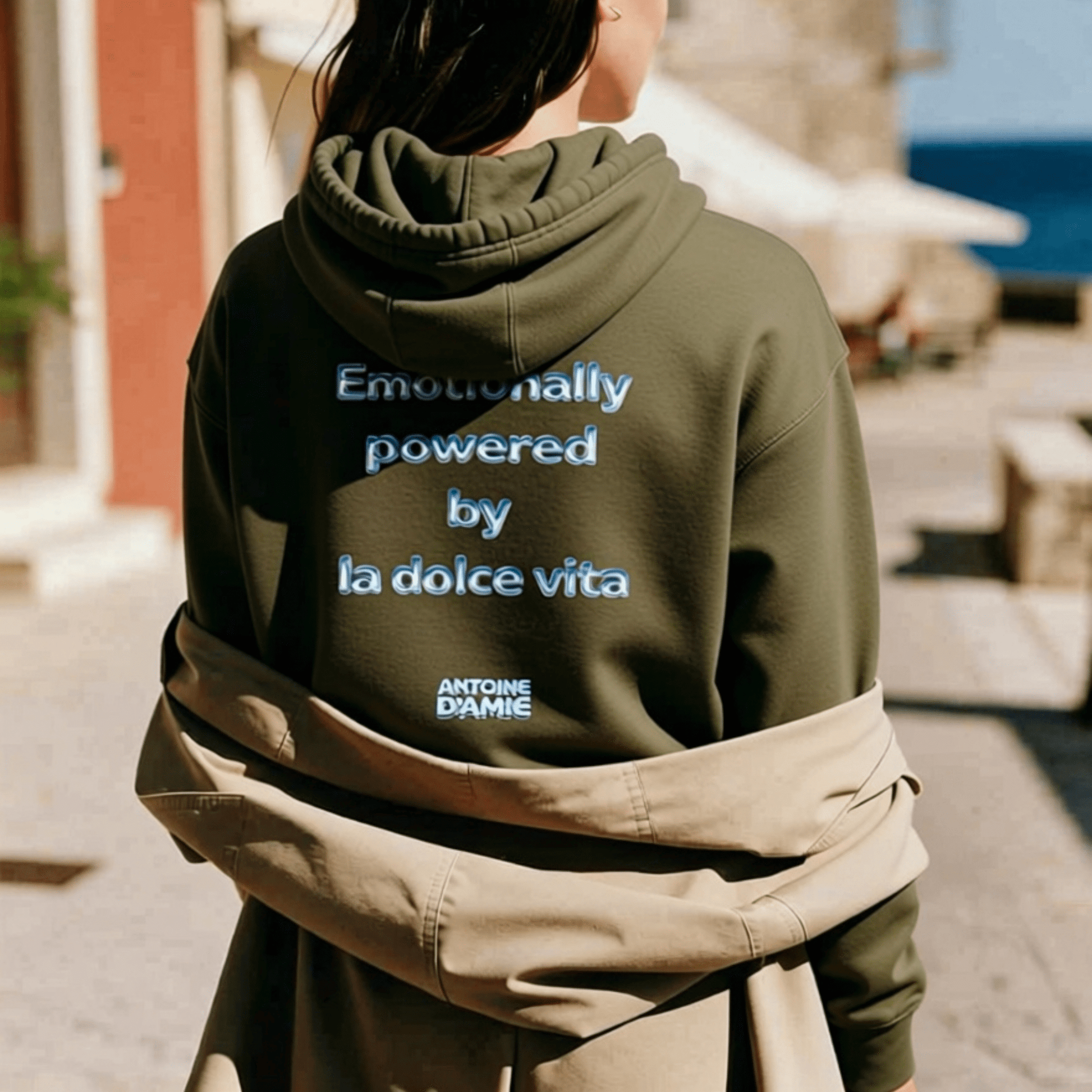 "EMOTIONALLY POWERED BY LA DOLCE VITA" Embroidered Hoodie - Antoine D'Amie