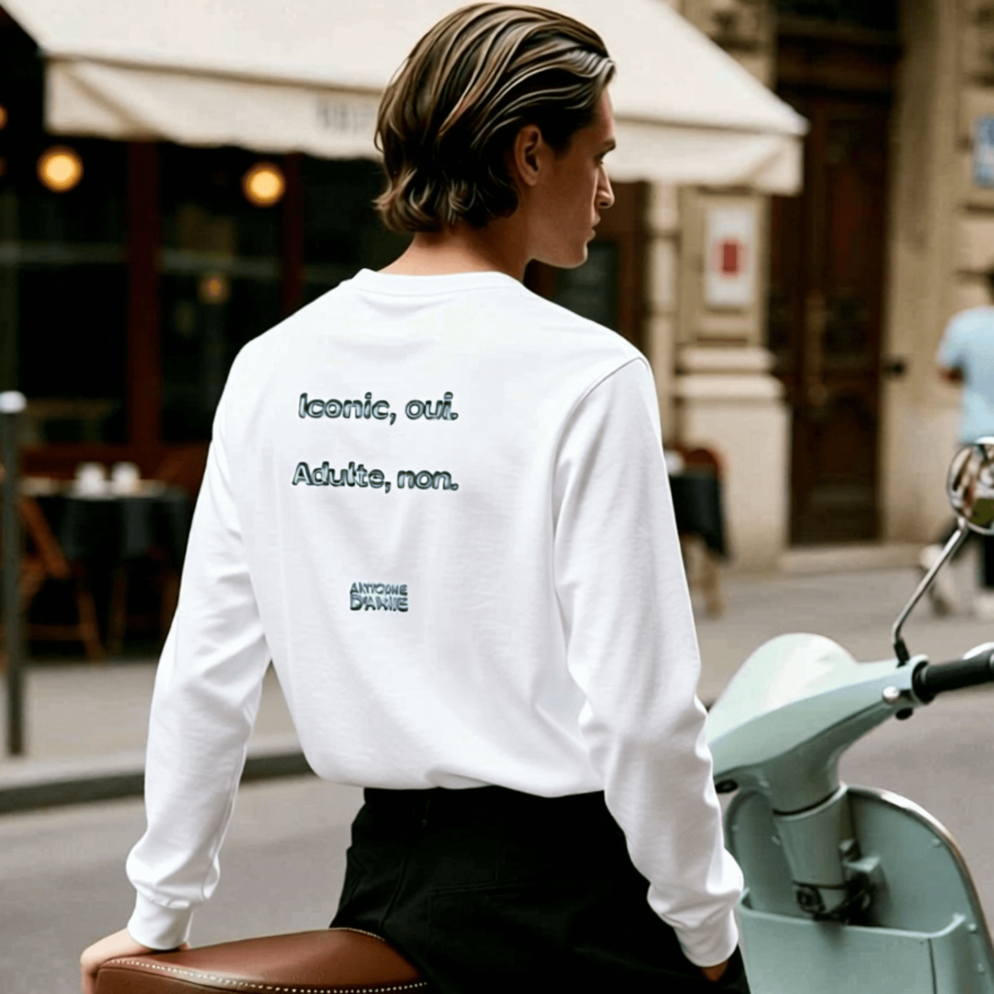 "ICONIC, OUI. ADULTE, NON." Long Sleeve Embroidered T-Shirt - Antoine D'Amie