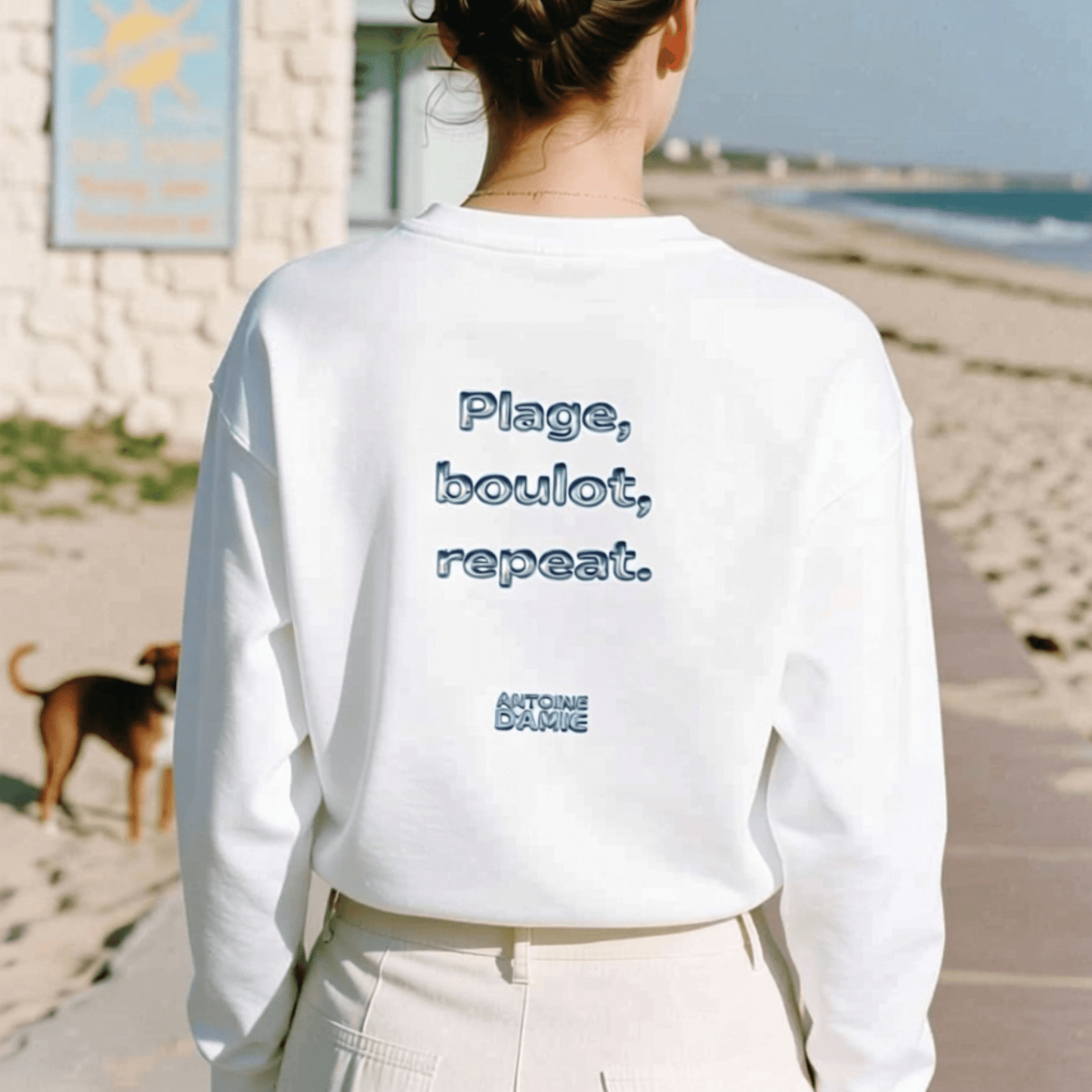 "PLAGE BOULOT REPEAT" Embroidered Crewneck - Antoine D'Amie