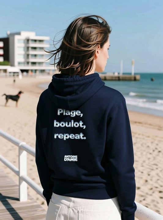 "PLAGE BOULOT REPEAT" Embroidered Hoodie - Antoine D'Amie