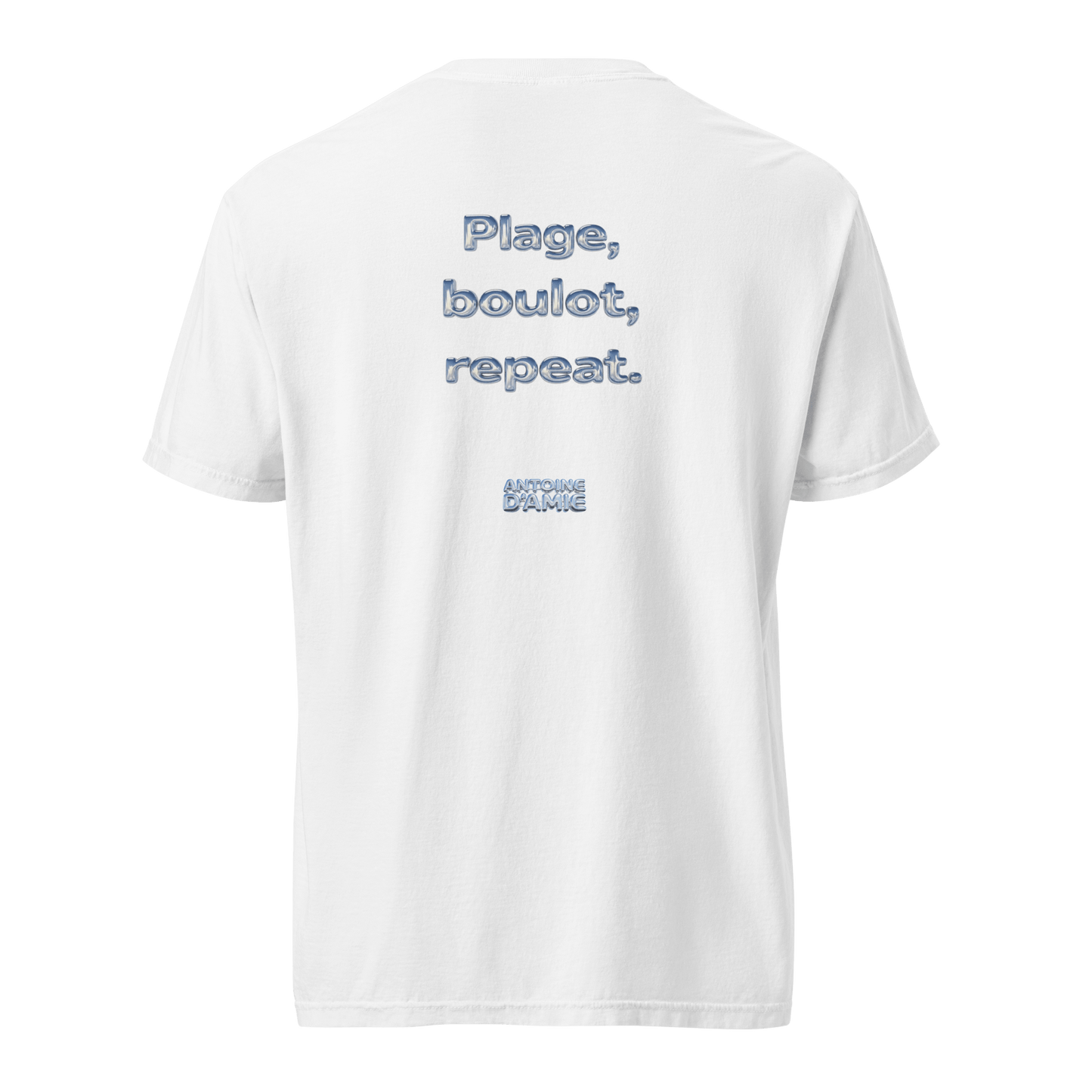 "PLAGE, BOULOT, REPEAT." Embroidered T-Shirt - Antoine D'Amie