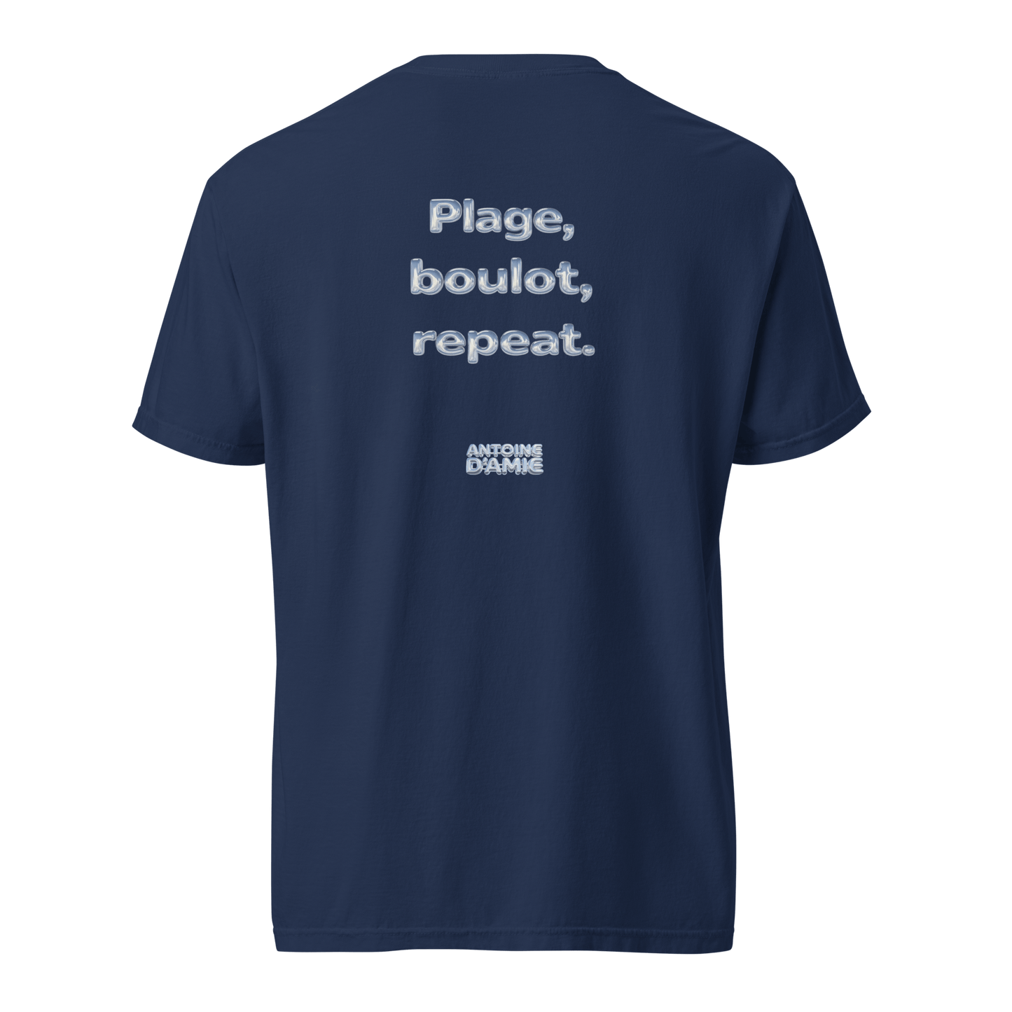 "PLAGE, BOULOT, REPEAT." Embroidered T-Shirt - Antoine D'Amie