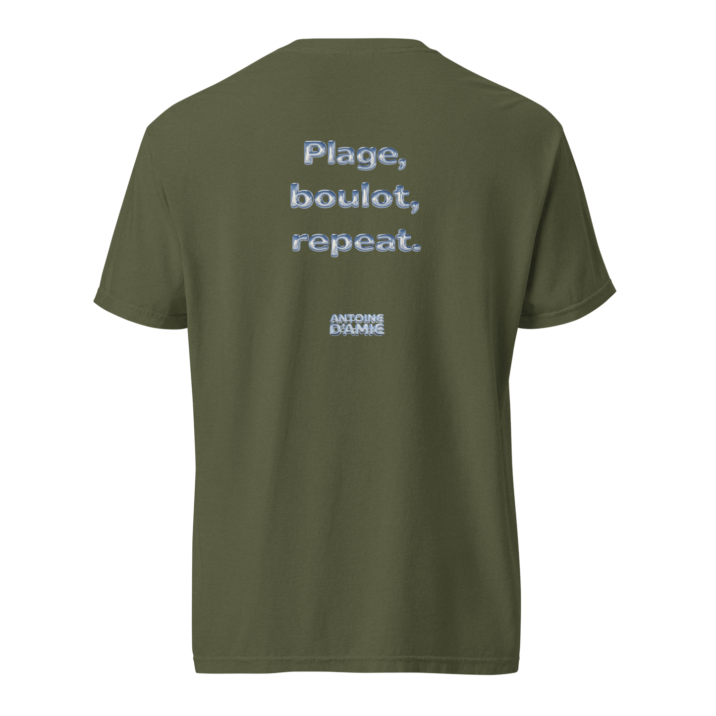 "PLAGE, BOULOT, REPEAT." Embroidered T-Shirt - Antoine D'Amie