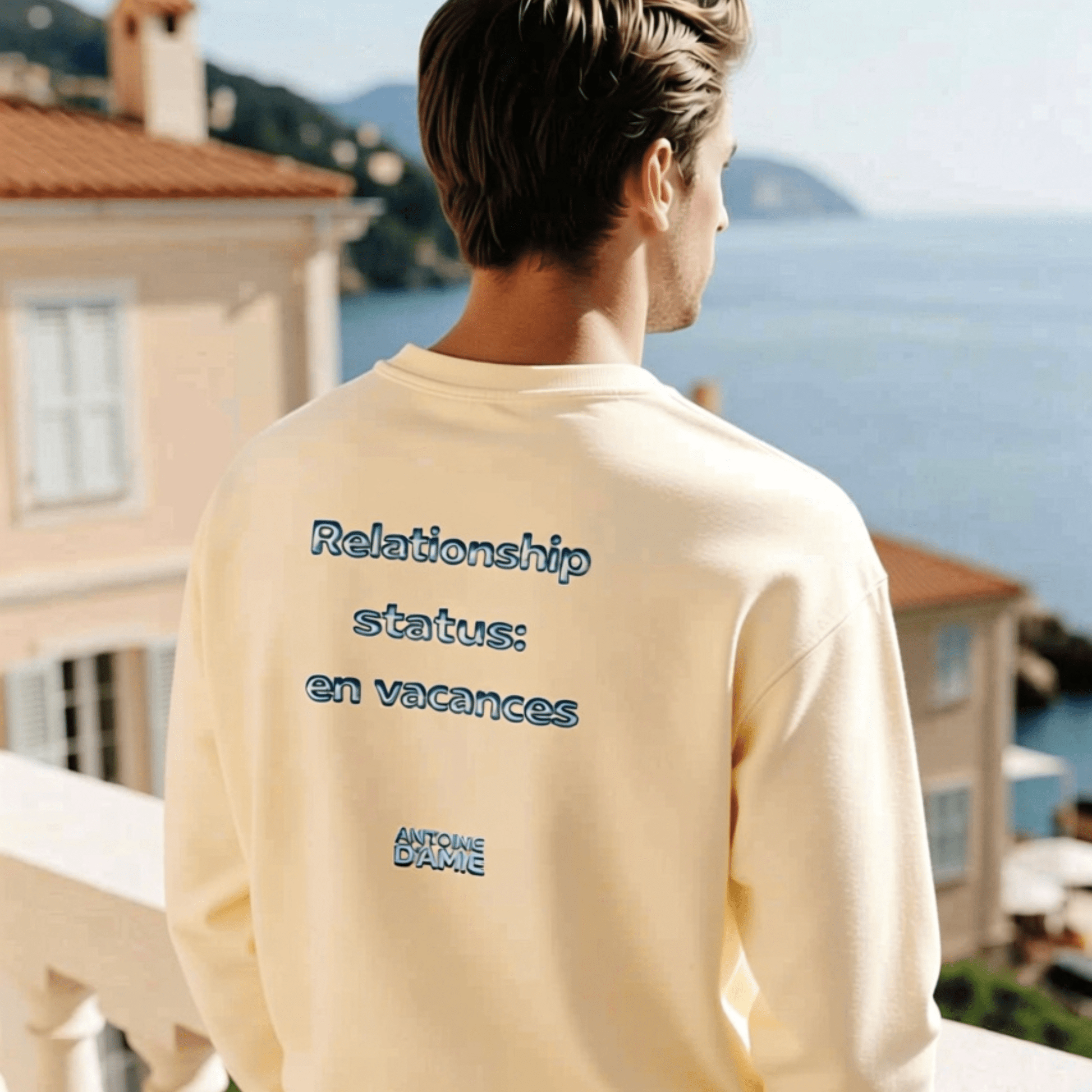 "RELATIONSHIP STATUS: EN VACANCES" Embroidered Crewneck - Antoine D'Amie