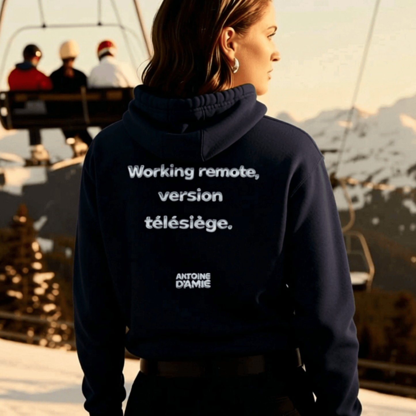 "WORKING REMOTE, VERSION TELESIEGE" Embroidered Hoodie - Antoine D'Amie